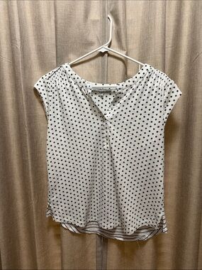 Daniel Rainn White Cap Sleeve Top with Black Polka Dots